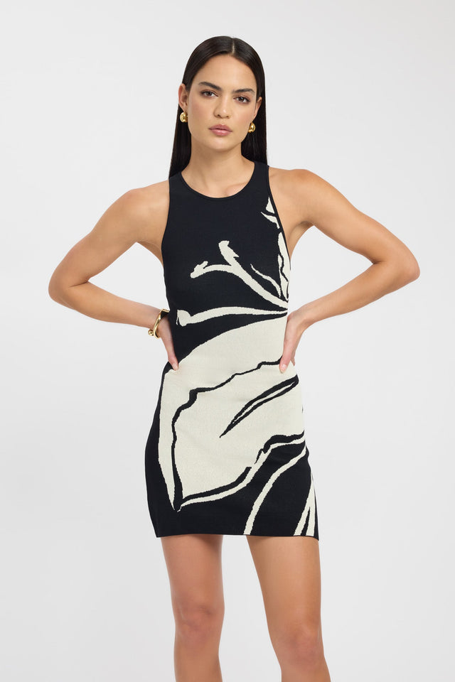front Aloha Mini Dress Kookai Straight Mini Fitted Roundneck black womens-dresses