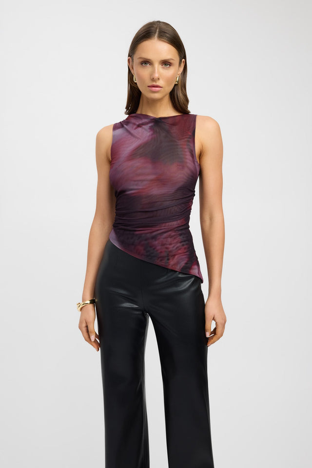 front Husk Asymmetric Top Kookai Fitted Asymmetry Sleeveless Womens-Blouse