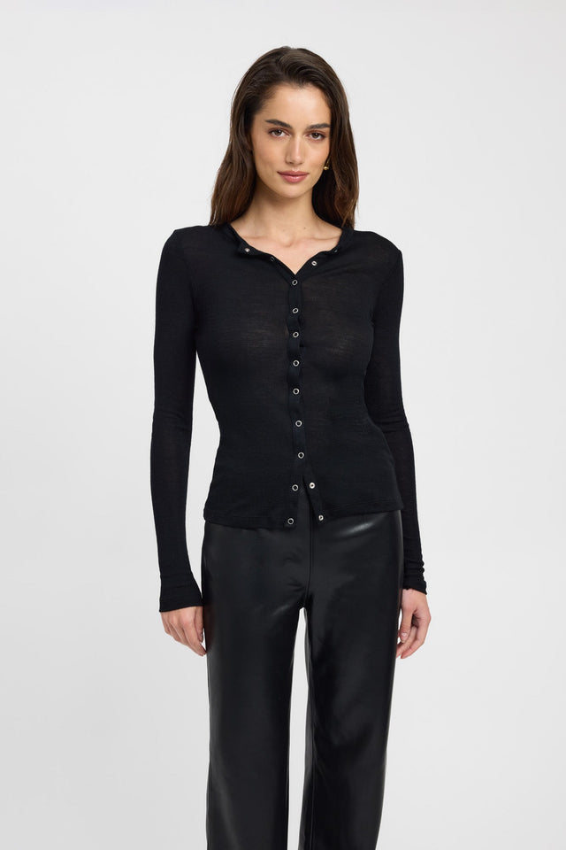 front Meribel Wool Cardigan Kookai Full sleeve Fitted black womens-cardigans