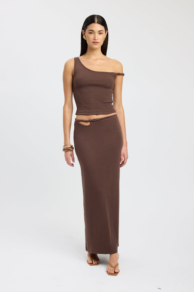 front Finn Skirt Kookai Straight Maxi brown womens-skirts 