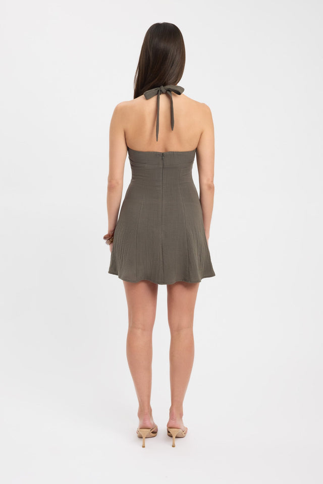 back Hayman Halter Mini Dress Kookai Straight Mini Relaxed V-neck dark grey womens-dresses 