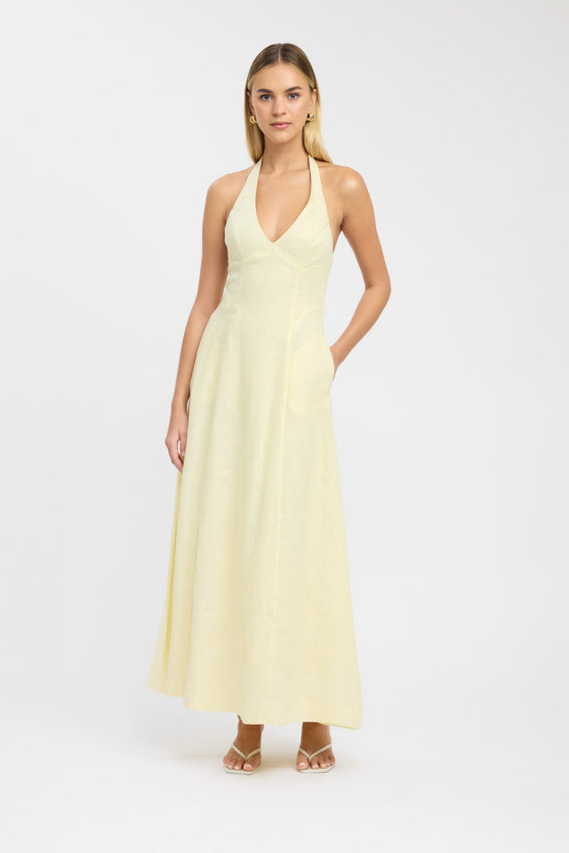 side Tahiti Halter Maxi Dress Kookai Aline Maxi Relaxed Plungeneck yellow womens-dresses 