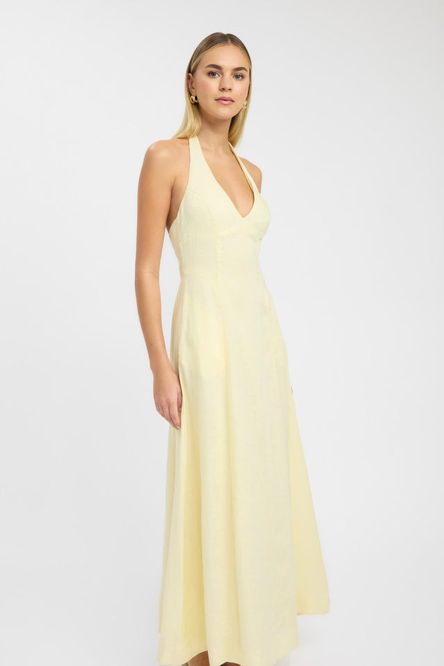 front Tahiti Halter Maxi Dress Kookai Aline Maxi Relaxed Plungeneck yellow womens-dresses 