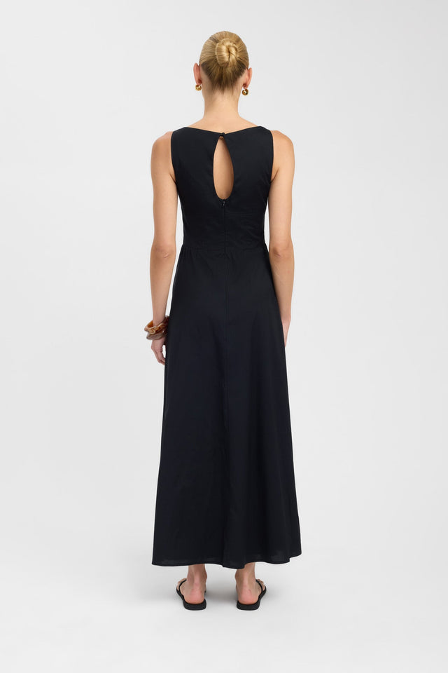 back Naples Bodice Dress Kookai Aline Maxi Fitted V-neck black womens-dresses 