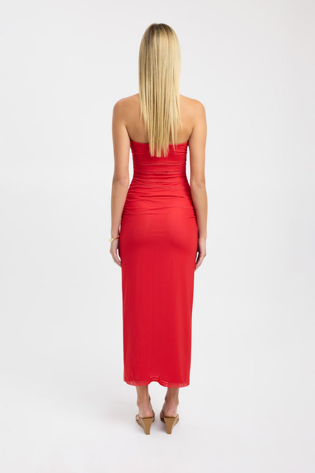 back Flora Strapless Dress Kookai Bodycon Maxi Fitted Straight red womens-dresses 