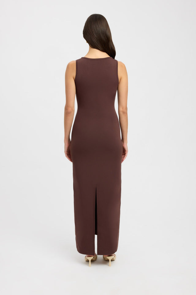 product April Low Vee Dress Kookai Bodycon Maxi Fitted Plungeneck brown womens-dresses 