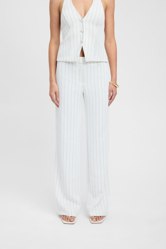 front Oyster Pinstripe Pant Kookai Wide-leg Mid-rise white womens-regular-pants 