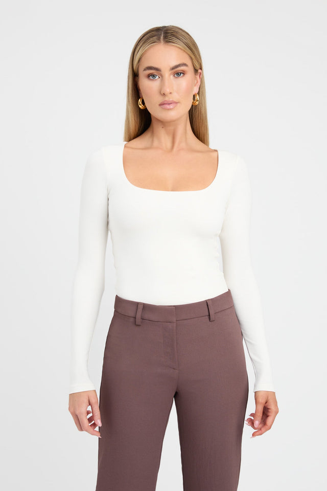 front Rosie Long Sleeve Top Kookai Fitted Scoopneck Long sleeve Womens-Blouse 