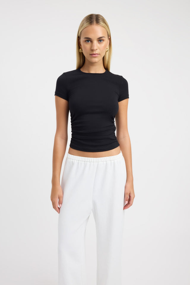 front Til Rouched Tee Kookai Crew neck Fitted black womens-tees 