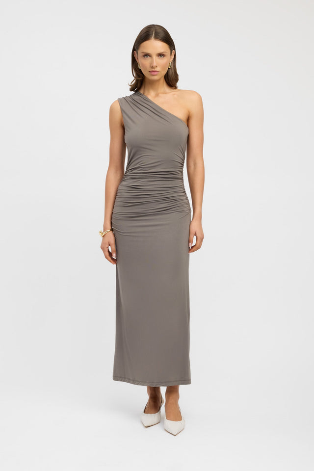 product Porter Dress Kookai Straight Maxi Fitted Asymmetry grey womens-dresses 