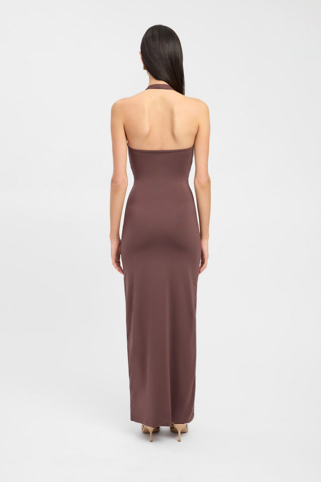 product Stella Halter Maxi Dress Kookai Bodycon Maxi Fitted Plungeneck brown womens-dresses 